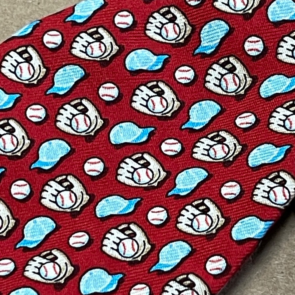 Vineyard Vines Self Tie Silk Red Baseball Printed Adjustable Bow‎ Tie